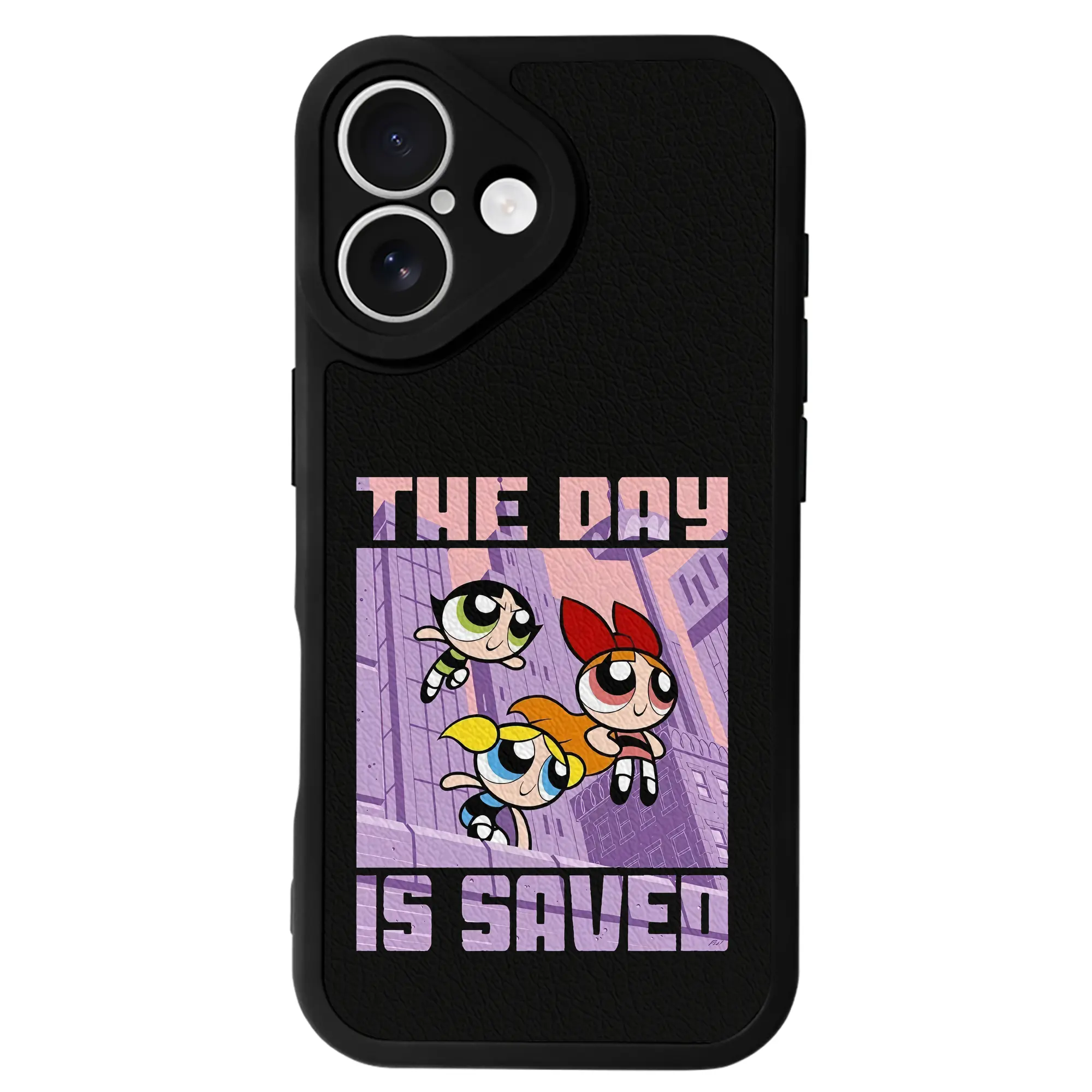 パワパフガールズ グッズ バブルス - IPhone 16シリーズ対応 ・ シリコンスマホケース ・ レザー調 ・ 高精度フィット ・ 耐衝撃 ・ ワイヤレス充電対応 ・ 精密カット